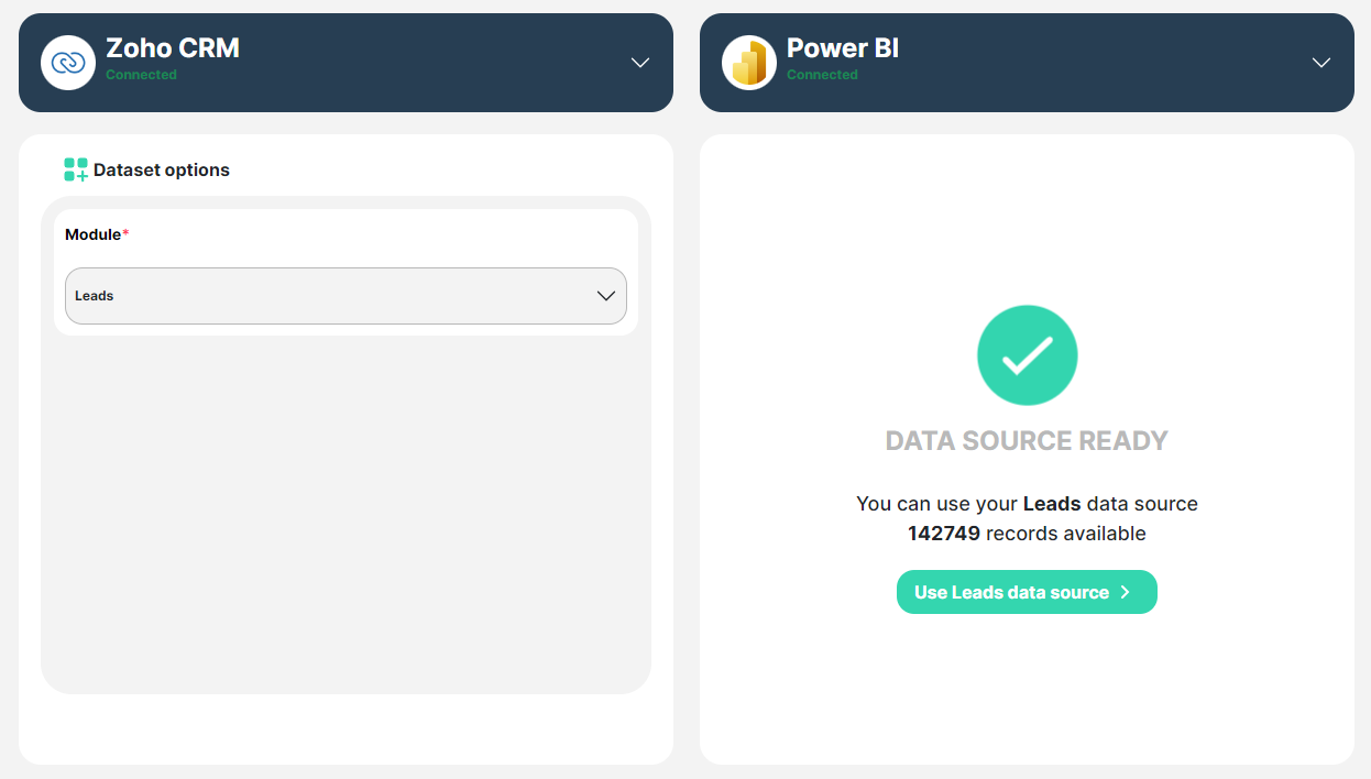 Zoho CRM and Power BI datasource setup